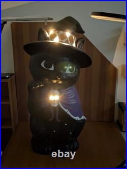 RARE Halloween LED Black Cat Witch Kitty Blow Mold 30 Tall Decor (WORKS!) EUC