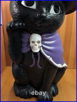 RARE Halloween LED Black Cat Witch Kitty Blow Mold 30 Tall Decor (WORKS!) EUC