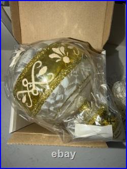 RARE NIB LOT 5 Mia White/Gold Poland Handblown Glass Ornaments (12288)