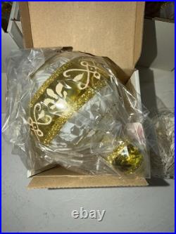 RARE NIB LOT 5 Mia White/Gold Poland Handblown Glass Ornaments (12288)