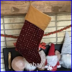RARE Pottery Barn Jeweled Sequin Beaded Velvet Christmas Stocking Burgundy Gold RARE Pottery Barn Jeweled Sequin Beaded Velvet Christmas Stocking Burgundy Gold