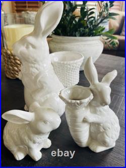 RARE Pottery Barn Set 3 CERAMIC GARDEN BUNNIES SITTING & VASE EASTER Planter RARE Pottery Barn Set 3 CERAMIC GARDEN BUNNIES SITTING & VASE EASTER Planter