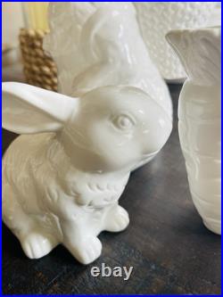 RARE Pottery Barn Set 3 CERAMIC GARDEN BUNNIES SITTING & VASE EASTER Planter RARE Pottery Barn Set 3 CERAMIC GARDEN BUNNIES SITTING & VASE EASTER Planter