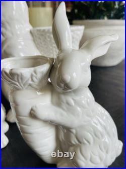RARE Pottery Barn Set 3 CERAMIC GARDEN BUNNIES SITTING & VASE EASTER Planter RARE Pottery Barn Set 3 CERAMIC GARDEN BUNNIES SITTING & VASE EASTER Planter