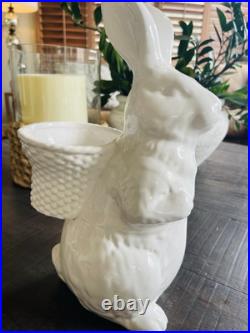 RARE Pottery Barn Set 3 CERAMIC GARDEN BUNNIES SITTING & VASE EASTER Planter RARE Pottery Barn Set 3 CERAMIC GARDEN BUNNIES SITTING & VASE EASTER Planter