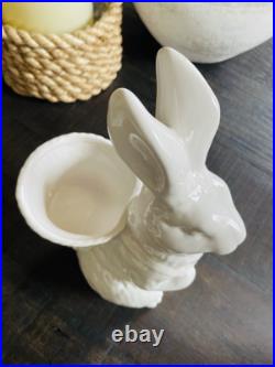 RARE Pottery Barn Set 3 CERAMIC GARDEN BUNNIES SITTING & VASE EASTER Planter RARE Pottery Barn Set 3 CERAMIC GARDEN BUNNIES SITTING & VASE EASTER Planter