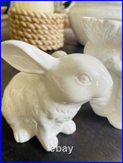RARE Pottery Barn Set 3 CERAMIC GARDEN BUNNIES SITTING & VASE EASTER Planter RARE Pottery Barn Set 3 CERAMIC GARDEN BUNNIES SITTING & VASE EASTER Planter