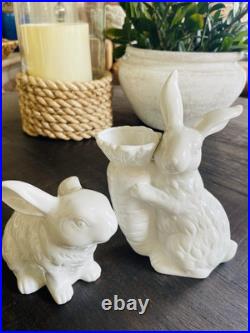 RARE Pottery Barn Set 3 CERAMIC GARDEN BUNNIES SITTING & VASE EASTER Planter RARE Pottery Barn Set 3 CERAMIC GARDEN BUNNIES SITTING & VASE EASTER Planter