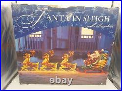 RARE Vintage Santa In Sleigh With 3 Reindeer Lighted New In Box