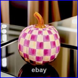 RETIRED MacKENZIE CHILDS Purple CHECK Medium Fall PUMPKIN W Box Autumn Halloween