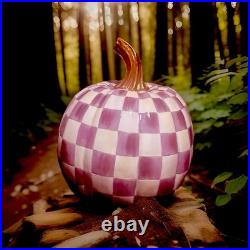 RETIRED MacKENZIE CHILDS Purple CHECK Medium Fall PUMPKIN W Box Autumn Halloween