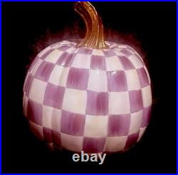 RETIRED MacKENZIE CHILDS Purple CHECK Medium Fall PUMPKIN W Box Autumn Halloween