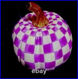 RETIRED MacKENZIE CHILDS Purple CHECK Medium Fall PUMPKIN W Box Autumn Halloween