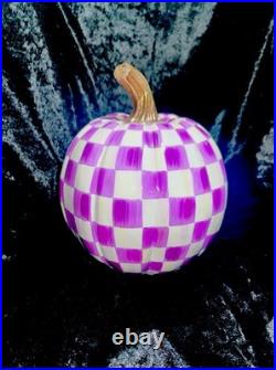 RETIRED MacKENZIE CHILDS Purple CHECK Medium Fall PUMPKIN W Box Autumn Halloween