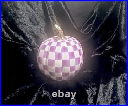 RETIRED MacKENZIE CHILDS Purple CHECK Medium Fall PUMPKIN W Box Autumn Halloween