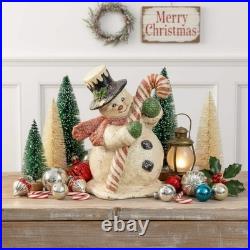 Ragon House 10-inch Primitive Mache Candy Cane Snowman Retro Christmas Figurin