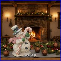 Ragon House 10-inch Primitive Mache Candy Cane Snowman Retro Christmas Figurin