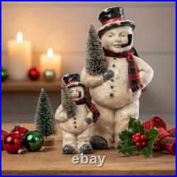 Ragon House 15.5-inch Primitive Mache Face Snowman with Bottle Brush Tree