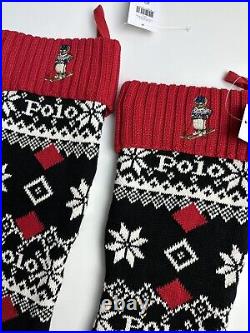 Ralph Lauren Polo Fair Isle Skiing Bear Set Of 2 Christmas Stockings NWT