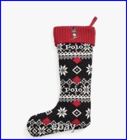 Ralph Lauren Polo Fair Isle Skiing Bear Set Of 2 Christmas Stockings NWT