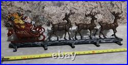 Rare 26 Painted Cast Iron Santa & Reindeer Five Hook Christmas Stocking Holder