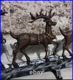 Rare 26 Painted Cast Iron Santa & Reindeer Five Hook Christmas Stocking Holder