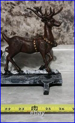 Rare 26 Painted Cast Iron Santa & Reindeer Five Hook Christmas Stocking Holder