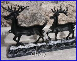 Rare 26 Painted Cast Iron Santa & Reindeer Five Hook Christmas Stocking Holder