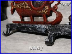 Rare 26 Painted Cast Iron Santa & Reindeer Five Hook Christmas Stocking Holder