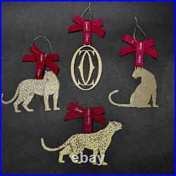 Rare Authentic Cartier Christmas Hanging Ornaments Metal Decoration 4 Pieces Set