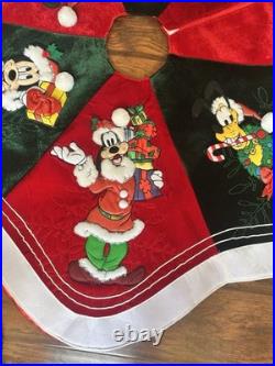 Rare Disney Embroidered Large Round Christmas Tree Skirt Mickey Minnie Donald