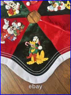 Rare Disney Embroidered Large Round Christmas Tree Skirt Mickey Minnie Donald