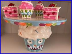 Rare Glitterville Cupcake Town Cake Plate & Cake /Pie server
