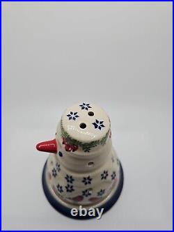 Rare Polish Pottery Snowman Luminary Tea Light UNIKAT Winter Robin & Snowflakes