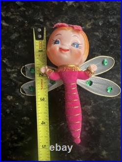 Rare Vintage Mid-Century Anthropomorphic Pixie Dragonfly Christmas Ornament