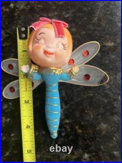 Rare Vintage Mid-Century Anthropomorphic Pixie Dragonfly Christmas Ornament