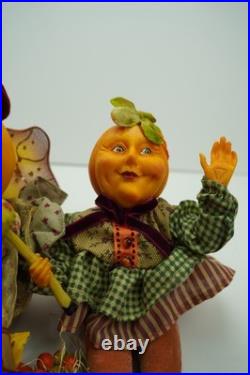 Rare Winward Pumpkin Head Figurines Set Fall Halloween Decor Pair Whimsy