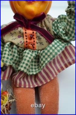 Rare Winward Pumpkin Head Figurines Set Fall Halloween Decor Pair Whimsy