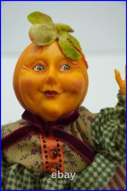 Rare Winward Pumpkin Head Figurines Set Fall Halloween Decor Pair Whimsy