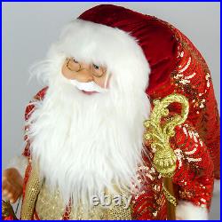 Realistic 36 Standing Santa Claus Decoration Red Gold Sequence Robe & Cap