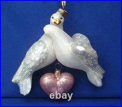 Reed & Barton Two Turtle Doves Glass Xmas Ornament C2966 Swarovski Crystal