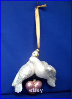 Reed & Barton Two Turtle Doves Glass Xmas Ornament C2966 Swarovski Crystal
