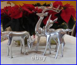 Reindeer 3 Piece Set Polished Aluminum Metal 13 3/4- 10- 6 Winter Decor