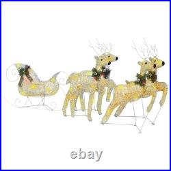 Reindeer And Sleigh Christmas Decoration Set of 4 Gold Mesh, Metal Reindeer And Sleigh Christmas Decoration Set of 4 Gold Mesh, Metal