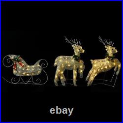 Reindeer And Sleigh Christmas Decoration Set of 4 Gold Mesh, Metal Reindeer And Sleigh Christmas Decoration Set of 4 Gold Mesh, Metal