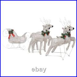Reindeer And Sleigh Christmas Decoration Set of 4 Gold Mesh, Metal Reindeer And Sleigh Christmas Decoration Set of 4 Gold Mesh, Metal