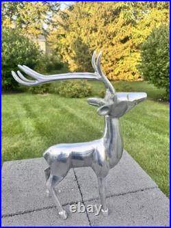 Reindeer Statue Silver Tone Figure Christmas Decor Tall 19 cast aluminum