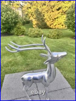 Reindeer Statue Silver Tone Figure Christmas Decor Tall 19 cast aluminum