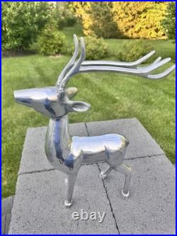 Reindeer Statue Silver Tone Figure Christmas Decor Tall 19 cast aluminum