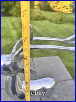 Reindeer Statue Silver Tone Figure Christmas Decor Tall 19 cast aluminum